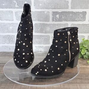 Arizona Jean Co Studded Ankle Boots Block Heel Side Zip‎ Black Women's Size 9.5